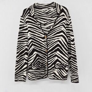 Vtg LAURA ASHLEY Womens Knit‎ Jacket Size L Zebra Print Button Sweater Coatigan